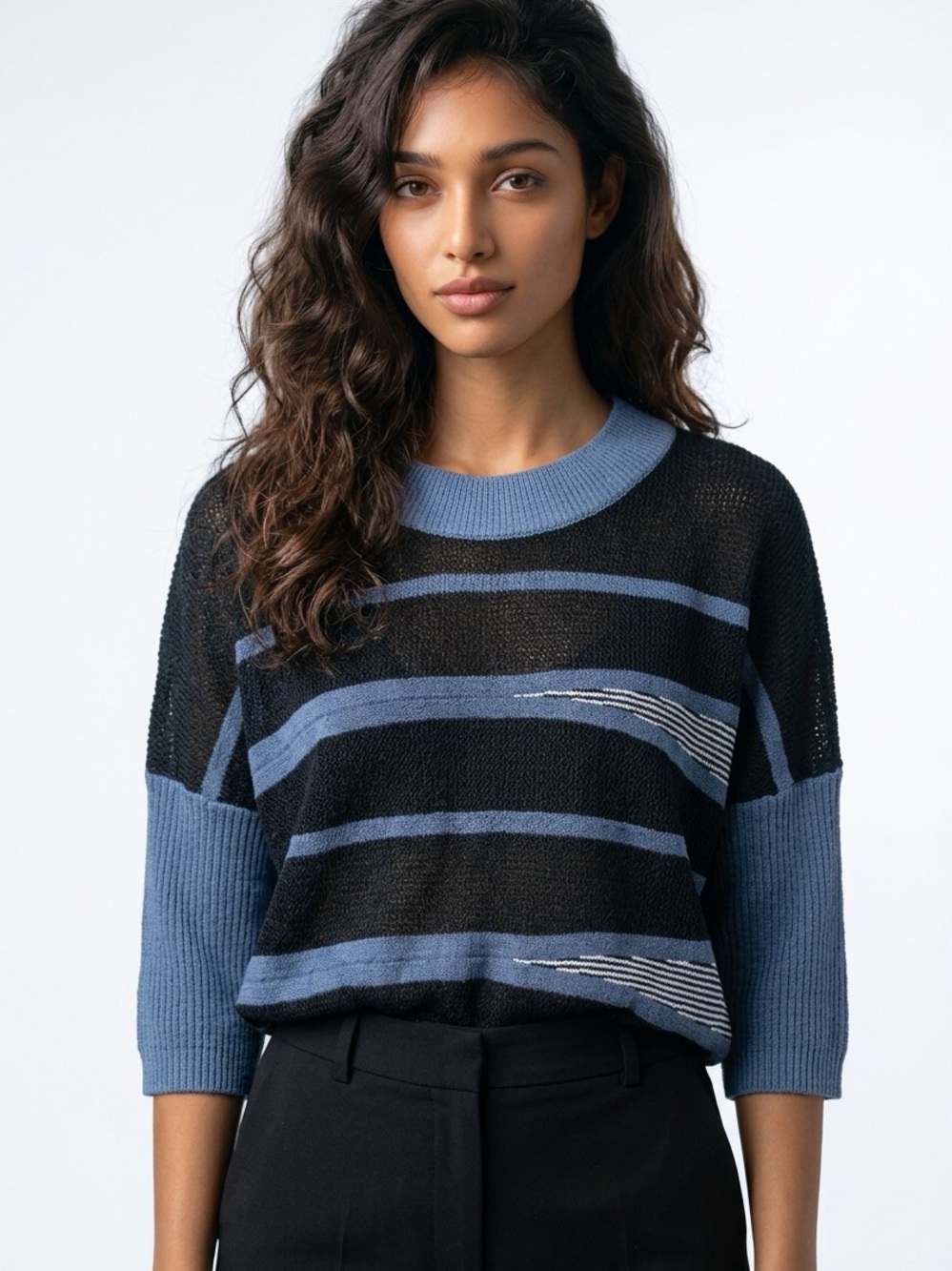 KERISMA | Oversized Striped Open Knit Sweater Blue Black Women’s Size M/L